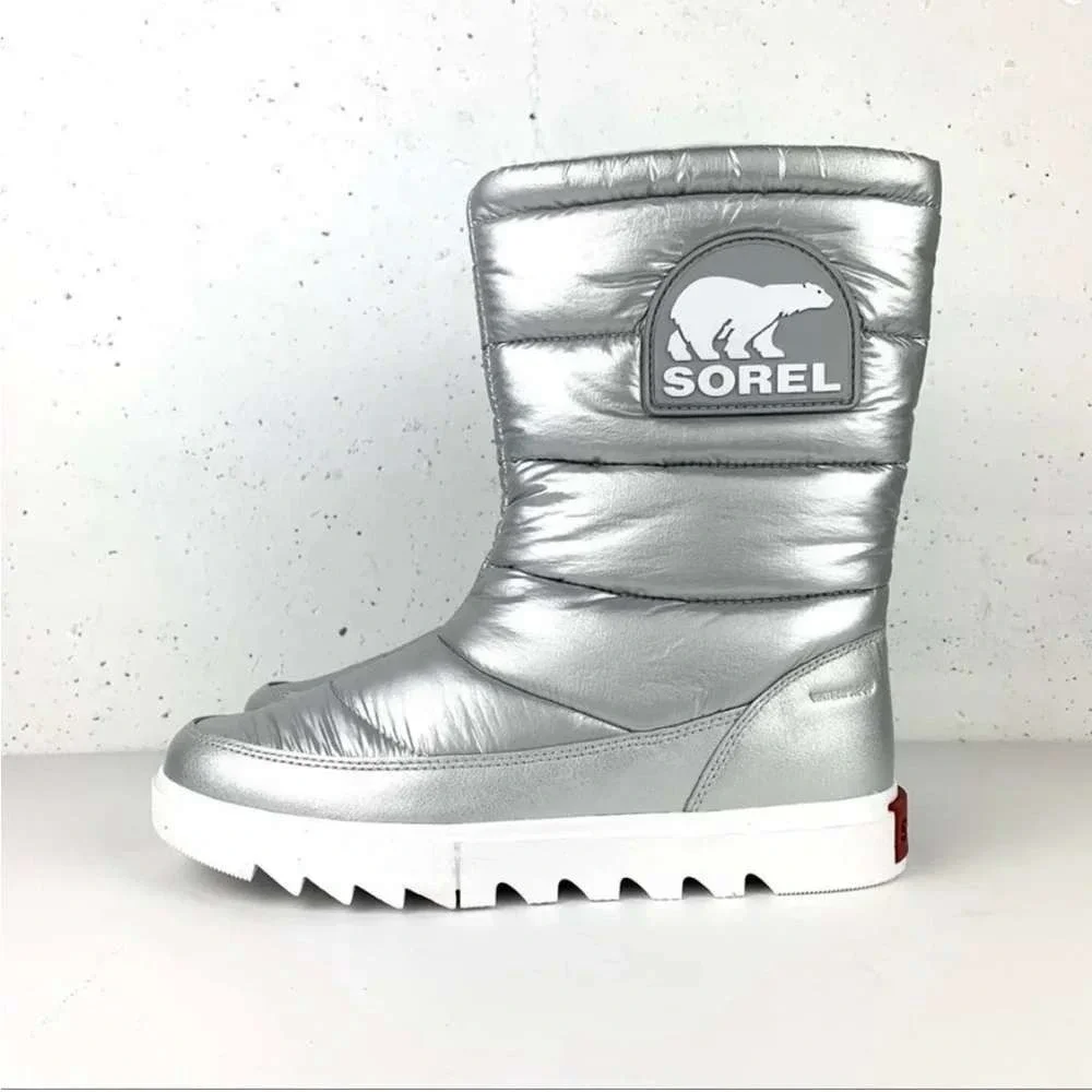 Sorel Waterproof Metallic Silver Puffer Snow Boots Womens 9.5 Après Ski Y2K